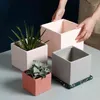 Pot de fleurs en céramique colorée de style industriel nordique, planteur succulent, pot de fleurs en forme de cube vert avec trou assorti 210922