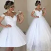 Romantisk tvåbit Vit bröllopsklänning med avtagbar RemoveSkirt Cap Sleeves Lace Country Ball Gown Short Bridal Dresses 2021 Modest Garden Vestidos de Novia