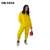 CM.Yaya ActiveWear Classic Women Set CrewNeck Sweatshirt Jogger Byxor Matchande Set Streetwear Tracksuit Två 2 Piece Set Outfit Y0625