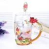 Red Rose Enamel glass cups and mugs Handmade Heat resistant Water Couple Cup Home Drinkware lover gift wedding Coffee Mug290E