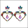 Lampadario pendente Orecchini Gioielli a forma di cuore Mticolor Cristallo Goccia di metallo Strass di vetro di alta qualità per le donne Consegna di nozze 2021