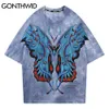 Gonthwid Hip Hop Camisetas Borboleta de Streetwear Impressão Pock Pock Pock Gothic Tie Tye T-shirt Homens Harajuku Fashion Manga Curta Tops C0315