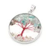 gravel Natural Stone Tree of Life Pattern Glass Round Charms Rose Quartz Healing Reiki Crystal Pendant DIY Necklace Earrings Women Fashion Jewelry Finding