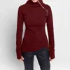 Jocoo Jolee Spring Autumn Casual Solid Hoodies Women Long Sleeve Turtleneck Zipper Sweatshirts Female Irregular Tops 210803