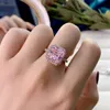 OEVAS 100% 925 Sterling Silver Pink High Carbon Diamond Bridal Rings For Women Sparkling Wedding Engagement Party Fine Jewelry