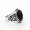 Anello da uomo islamico in vero argento sterling 925 con pietra di onice nero doppie spade per uomo regalo di gioielli religiosi turchi 211217