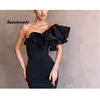 2023 Vestido De Festa Mermaid Black Prom Dresses Long One Shoulder Satin Evening Party Dresses Gala Robe De Soiree