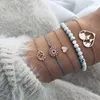 Chaîne de liaison xiaoboacc 2022 Bijoux Love Heart Hollow Lotus Tassel Leaf Bouded Bracelet Set Boho Wholesale