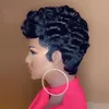 Máquina completa de bob pixie corta y hecha sin encaje pelucas de cabello humano con flequillo para mujeres negras Remy Brasil Wig2792471