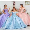 Meksika Prenses Lilac Quinceanera Elbiseler Kapalı Omuz Dantel Aplikler Kabarık Tatlı 16 Balo Pageant Abiye Vestidos de