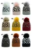 Léopard tricoté chapeau pompon fourrure boule bonnets femmes hiver plus chaud laine tricot casquette en plein air garder au chaud bonnet casquettes chapeaux de fête M3905