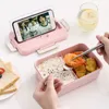 Portable Microwave Lunch Box Wheat Straw Dinnerware Storage Container Children Kids School Office Sealed Heated Bento Box