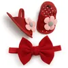 Sandaler Baby Girls Skor Söt Blommor Andningsbara Anti-Slip Summer Sandaler + Bow Headbands 0-18m