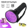 Ficklampor Torches 100 LED-lampor LED Ultraviolett 395 nm Blacklight Scorpion UV Light Battery Använd 6 * för PET urinfläcksdetektor