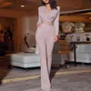 Glitter Draping Long Sleeve Top and Pants Two Piece Set Arrival Pink 2 PIece Women Autumn Sexy Club Party Outfits 210930