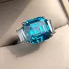 Bagues de cluster Pansysen 100% 925 Sterling Silver 12mm Asscher Cut Aquamarine Citrine Créé Moissanite Gemstone Bague En Gros Fine Bijoux