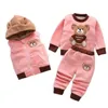 Baby Boys Girls Christmas Cartoon Winter Hooded Plush Warm Vest Coat+Sweatshirt+Pants 3Pcs Infant Children Sports Suit 211025