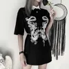 Mujer Camisetas Harajuku Punk Kobiety Odzież Dragon Drukuj Femme Koszulki Vintage Czarne Gotowe Ubrania Długie Luźne Topy 210720