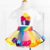 Verão 2-peça 3d decoração floral aniversário e arco-íris tutu saia para meninas kids girl sets ternos 210528