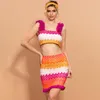 Party Dresses Fashion Suits Women 2022 Summer Contrast Color Wave Pattern Holiday Crop Top Vest Two Sets Of Skirt Homecoming Dress