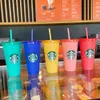 Starbucks Farbe wechselnde Tassen Farbe Wiederverwendbare Tasse Tumbler mit Deckel Cold Cups Kunststoff Tasse Sommersammlung Starbucks