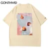 Gonthwid Tees Gömlek Hip Hop Yaz Erkekler Streetwear Boyama Baskı Kısa Kollu T-Shirt Moda Pamuk Harajuku Gündelik Gevşek G1229 Tops