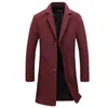 Men's Trench Coats 2021 Winter High Quality Business Casual Slim Fits Long Coat / Men Turn-down Collar Single Breasted Woolen Cloth