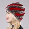 2022 Utomhus vinter bra elastisk riktig päls hatt kvinnor stickad naturlig rex kanin skullies cap varm mjuka mössor hattar 211228
