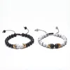Bracelets de charme 8 mm de pedra vulcânica Branca Casal de cobre Micro-set Crown Bracelet Men and Women Essential Oil