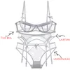 Superdünner, transparenter Halbschalen-BH, Unterhose, Strumpfgürtel, sexy Damen-Spitze-Set X0526
