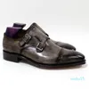 Scarpe eleganti da uomo Fibbia Monk Cinturino Oxford Scarpe fatte a mano su misura Punta squadrata Vera pelle di vitello Colore patina Grigio