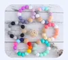 Baby Teethers Diy Rainbow Silicone Teething Armband Nyfödd Trä Ring Teetrar Nursing Chew Beads Rattles Toys 6 Designs BT6457