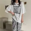 White Oversize All Match Printed Basic Girls Fashion Summer Tee Chic Short Sleeves Femme Brief Loose T-shirts 210525