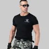 Camiseta do exército masculino Camiseta militar de algodão militar esculpindo manga curta de alta elasticidade alongada slim fit machirt 210707