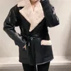 Ailegogo Femmes d'hiver Baisse veste en faux cuir à col