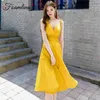 Casual Summer Dress Donna Elegante scollo a V Bow Tie Strap Tunica A Line Midi Calf Party Beach Flare Vestidos 210603