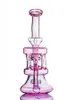 Pink Color Glass Bongs Recycler Hookah Bubbler Blue Water Pipe Concentrate Oil Rigs with 14mm Joint Banger Smoking Accessory