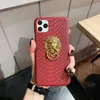 För iPhone 12 Pro Max XR Cover Fashion Snake Skin Leather Hard Phone Case 3D Lion Head Stand Fundas för iPhone XS 6 6s 7 8Plus