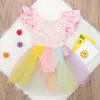 Zomer baby meisje jurk peuter kind baby meisje mouwloze regenboog lovertjes kant prinses romper jurk baby kostuum ropa bebes # 45 Q0716