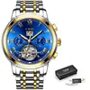 LIGE hommes affaires montres mécaniques hommes marque de luxe étanche montre automatique hommes tout acier Date semaine horloge + boîte 210527