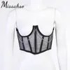 Missakso Sexig Skinny Mesh Tube Lace Up Crop Top Summer Women White Black Club Wrap See Through Corset Tank Tops Streetwear 210625