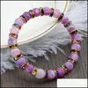 Strands Bracelets Natural Purple Weathered Stone Shine Rhinestone Circle Beads Strand Bracelet Chakra Yoga Men Women Fashion Jewelry Gift Ps