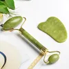 2in1 Set Green Natural Jade Roller GuaSha Gua Sha Scraper Tools Arts and Crafts Stone Face Massager Tool Anti-aging Facial Masage Gift Set