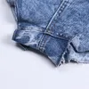 TwotwinStyle повседневные джинсовые шорты юбки высокая талия рваные подол свободные ручки короткие штаны женские мода одежда весна прилив 210302