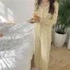 Z długim rękawem Sleepwear Floral Vintage Drukowane Kobiety Home Chic Wygodne Bawełna Moda Piżamy Garnitury Zestawy 210525