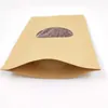 100st/Lot Kraft Paper Bags Stand-up Återanvändbar tätning Matpåsar Fruktte Presentpaket Stand Up Väskor med transparent fönster