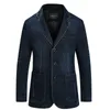 Бренд джинсовая куртка мужчины осень блейзер куртка стройная пригодная для военную куртку одиночную грудью воротник джинсы пальто плюс размер XXXXL 210923