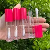 Tubes de brillant à lèvres vides et transparents, tubes de rouge à lèvres liquides personnalisés, bouteille ronde de teinte rose de 5ml, emballage cosmétique, vente en gros