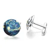 Fashion Art Painting Série Van Gogh Noite Starry Cristal Cabochon Cufflinks para Mens Wearable