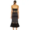 Elegante vrouwen zeemeermin bandage midi jurk sexy schouderloze patchwork bodycon club beroemdheid avondfeest vestidos 210527